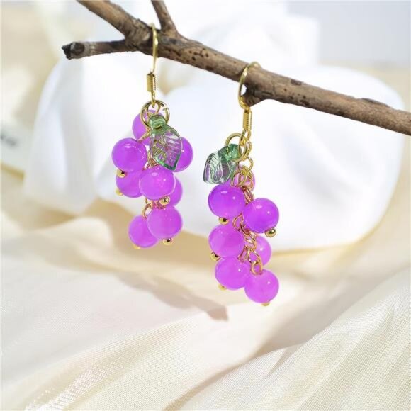 3D Fruit Earrings | Grape & Peach Design | Vibrant & Trendy - Picture 3 of 3